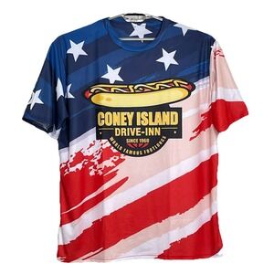 Coney Island Drive-Inn Mens Top Dog T-Shirt 3XL Patriotic Colors USA Flag Hotdog
